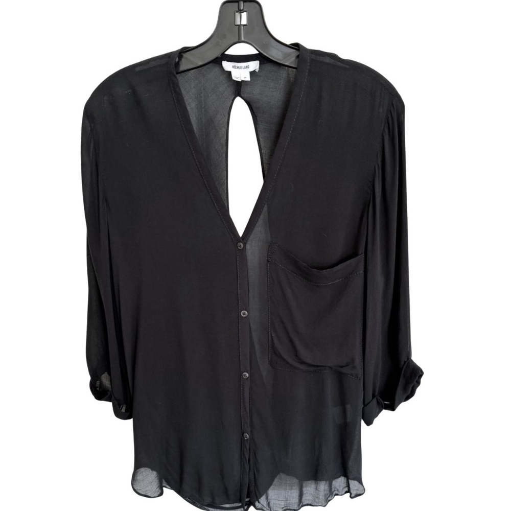 Helmut Lang Semi- Sheer Black Open-Back Blouse | Made in USA | Size P